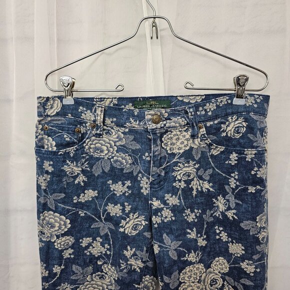 Lauren Ralph Lauren Blue Gray Floral MOdern Straight Leg Jeans Boho 6 - Picture 2 of 12